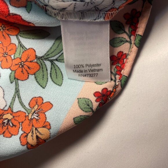 LC Lauren Conrad Floral Tie Back Womens L Shirt Pink Red Blue Pleated Neck EUC - Picture 4 of 9